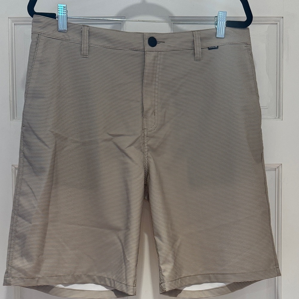 Hurley Men's Beige Striped Flat Front Shorts